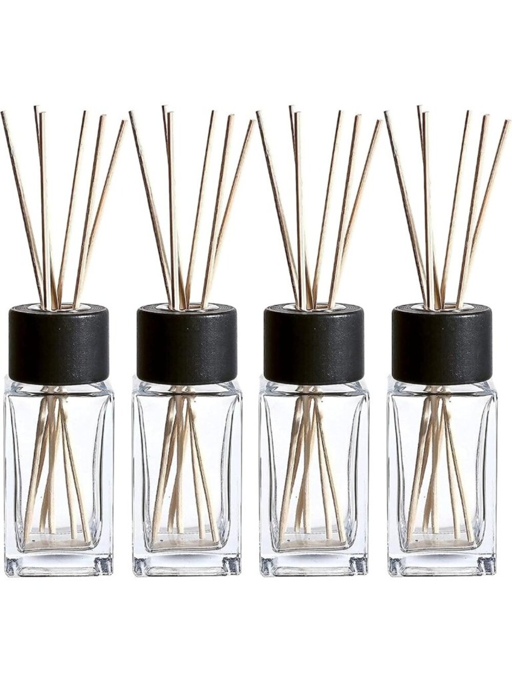 Natural Diffuser Reeds Set | Clear Glass Bottles & Black Wood Caps | Home Décor